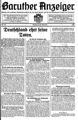 Baruther Anzeiger vom 28.11.1933