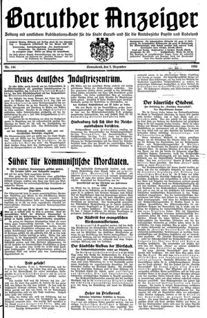Baruther Anzeiger vom 02.12.1933