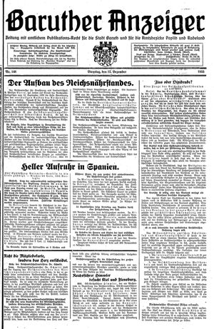 Baruther Anzeiger vom 12.12.1933