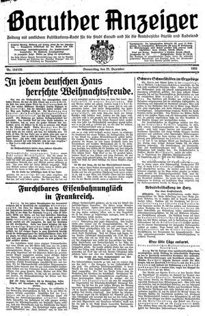 Baruther Anzeiger vom 28.12.1933