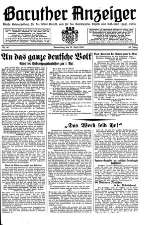 Baruther Anzeiger vom 26.04.1934