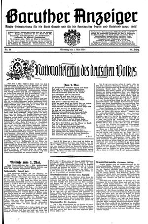 Baruther Anzeiger vom 01.05.1934