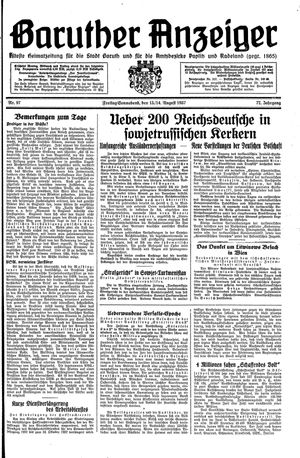 Baruther Anzeiger vom 13.08.1937