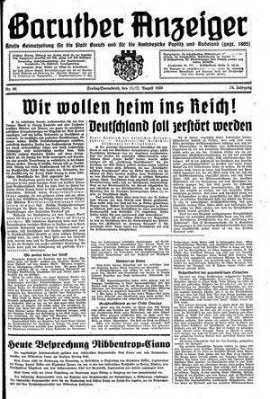 Baruther Anzeiger vom 11.08.1939