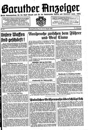 Baruther Anzeiger vom 14.08.1939