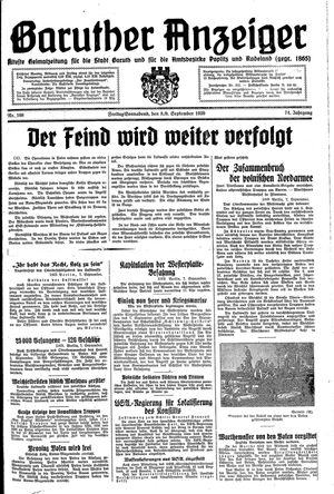 Baruther Anzeiger vom 08.09.1939