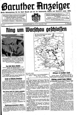 Baruther Anzeiger vom 15.09.1939
