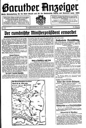 Baruther Anzeiger vom 22.09.1939