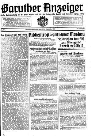 Baruther Anzeiger vom 27.09.1939