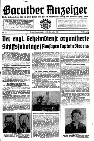 Baruther Anzeiger vom 24.11.1939