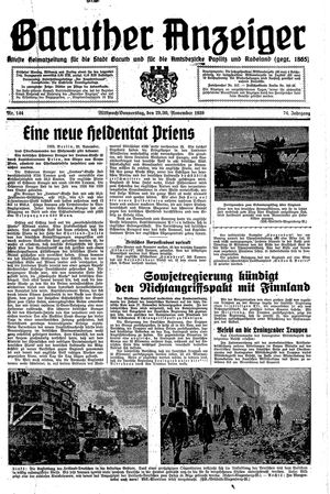 Baruther Anzeiger vom 29.11.1939