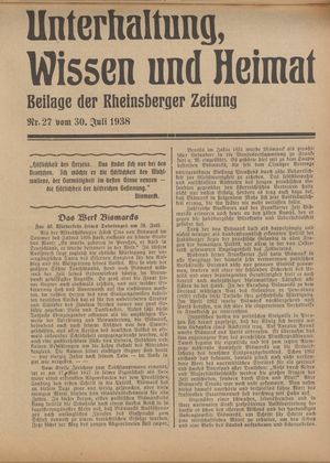 Unterhaltung, Wissen und Heimat vom 30.07.1938