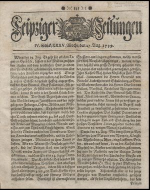 Leipziger Zeitungen vom 27.08.1739