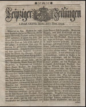 Leipziger Zeitungen vom 07.09.1739