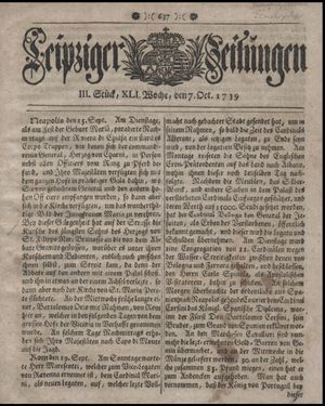 Leipziger Zeitungen vom 07.10.1739