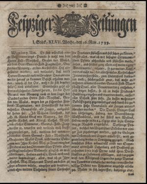 Leipziger Zeitungen vom 16.11.1739
