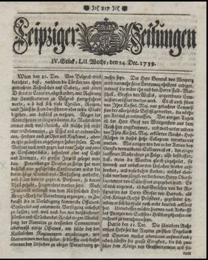 Leipziger Zeitungen vom 24.12.1739