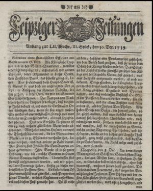 Leipziger Zeitungen vom 30.12.1739