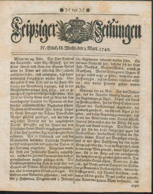 Leipziger Zeitungen vom 03.03.1740
