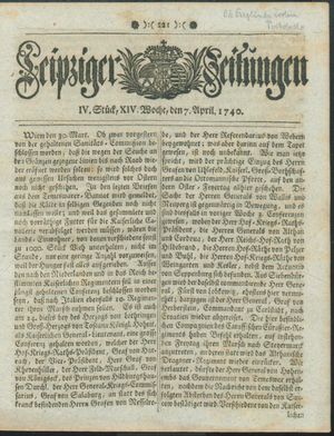Leipziger Zeitungen vom 07.04.1740