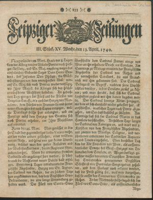 Leipziger Zeitungen vom 13.04.1740