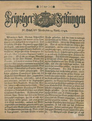 Leipziger Zeitungen vom 14.04.1740