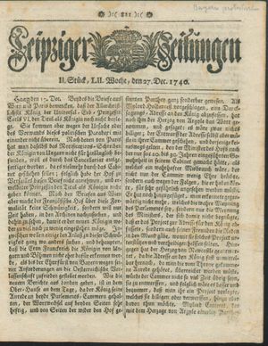 Leipziger Zeitungen vom 27.12.1740