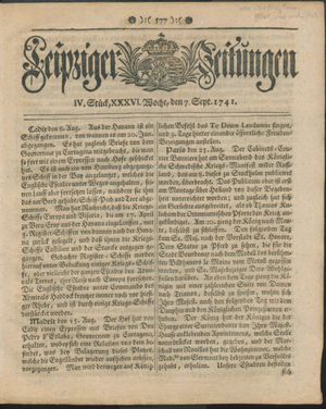Leipziger Zeitungen vom 07.09.1741