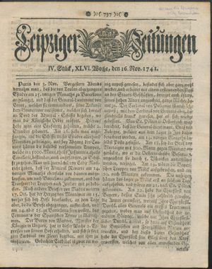 Leipziger Zeitungen vom 16.11.1741