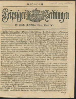 Leipziger Zeitungen vom 28.12.1741
