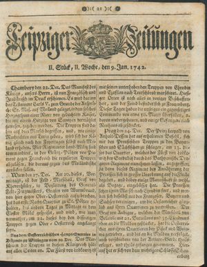 Leipziger Zeitungen vom 09.01.1742