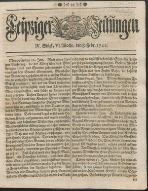 Leipziger Zeitungen vom 08.02.1742