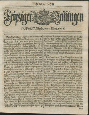 Leipziger Zeitungen vom 01.03.1742