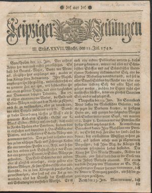 Leipziger Zeitungen vom 11.07.1742