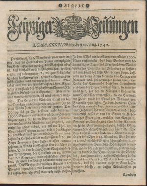 Leipziger Zeitungen vom 21.08.1742