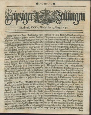 Leipziger Zeitungen vom 29.08.1742