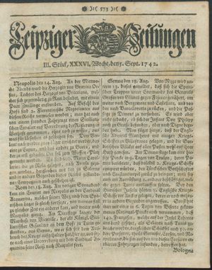 Leipziger Zeitungen vom 05.09.1742