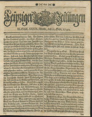 Leipziger Zeitungen vom 26.09.1742