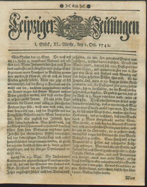 Leipziger Zeitungen vom 01.10.1742