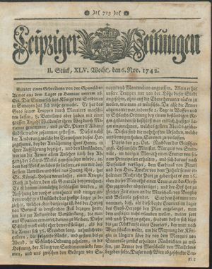 Leipziger Zeitungen vom 06.11.1742