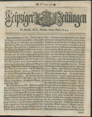 Leipziger Zeitungen vom 08.11.1742