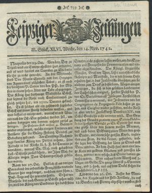 Leipziger Zeitungen vom 14.11.1742