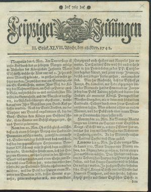 Leipziger Zeitungen vom 28.11.1742