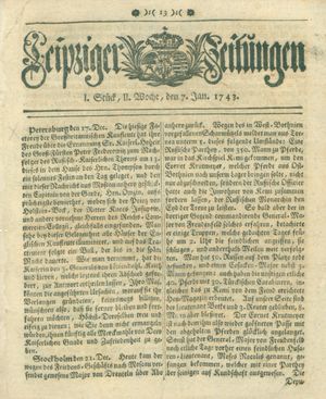 Leipziger Zeitungen vom 07.01.1743