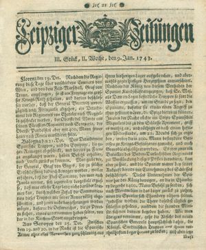 Leipziger Zeitungen vom 09.01.1743