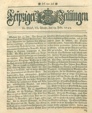 Leipziger Zeitungen vom 13.02.1743