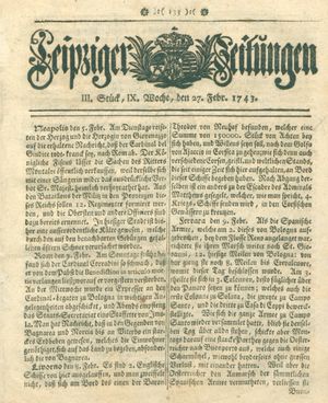 Leipziger Zeitungen vom 27.02.1743