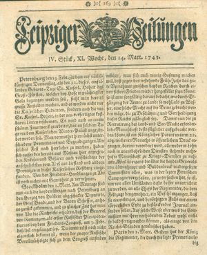 Leipziger Zeitungen vom 14.03.1743