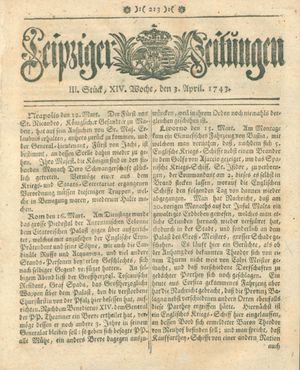 Leipziger Zeitungen vom 03.04.1743