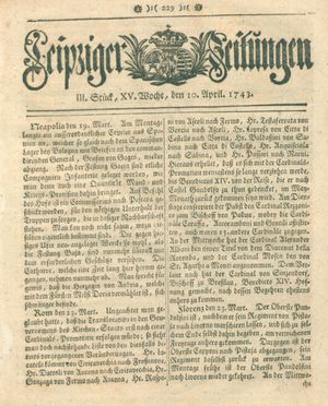 Leipziger Zeitungen vom 10.04.1743